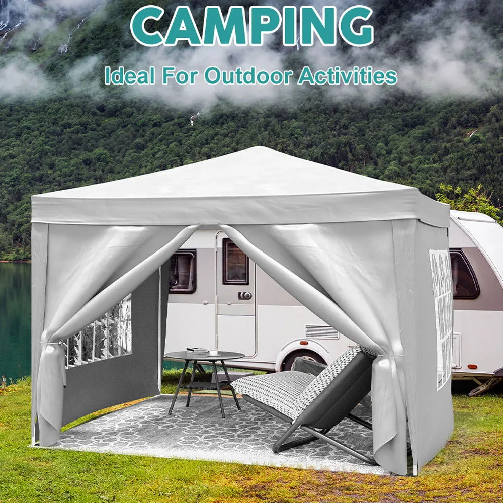 10'X10' Folding Canopy With 4 Removable Sidewalls Outdoor Event Shelter UPF 50  Gazebo Portable Tents For Parties Beach Camping Wedding Ez Pop Up Canopy 4 Pieces Weight Bag   Carry Bag