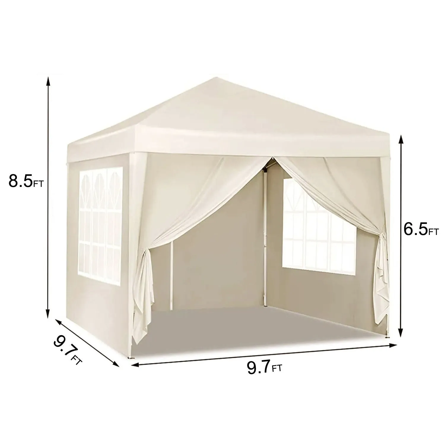 10'X10' Folding Canopy With 4 Removable Sidewalls Outdoor Event Shelter UPF 50  Gazebo Portable Tents For Parties Beach Camping Wedding Ez Pop Up Canopy 4 Pieces Weight Bag   Carry Bag