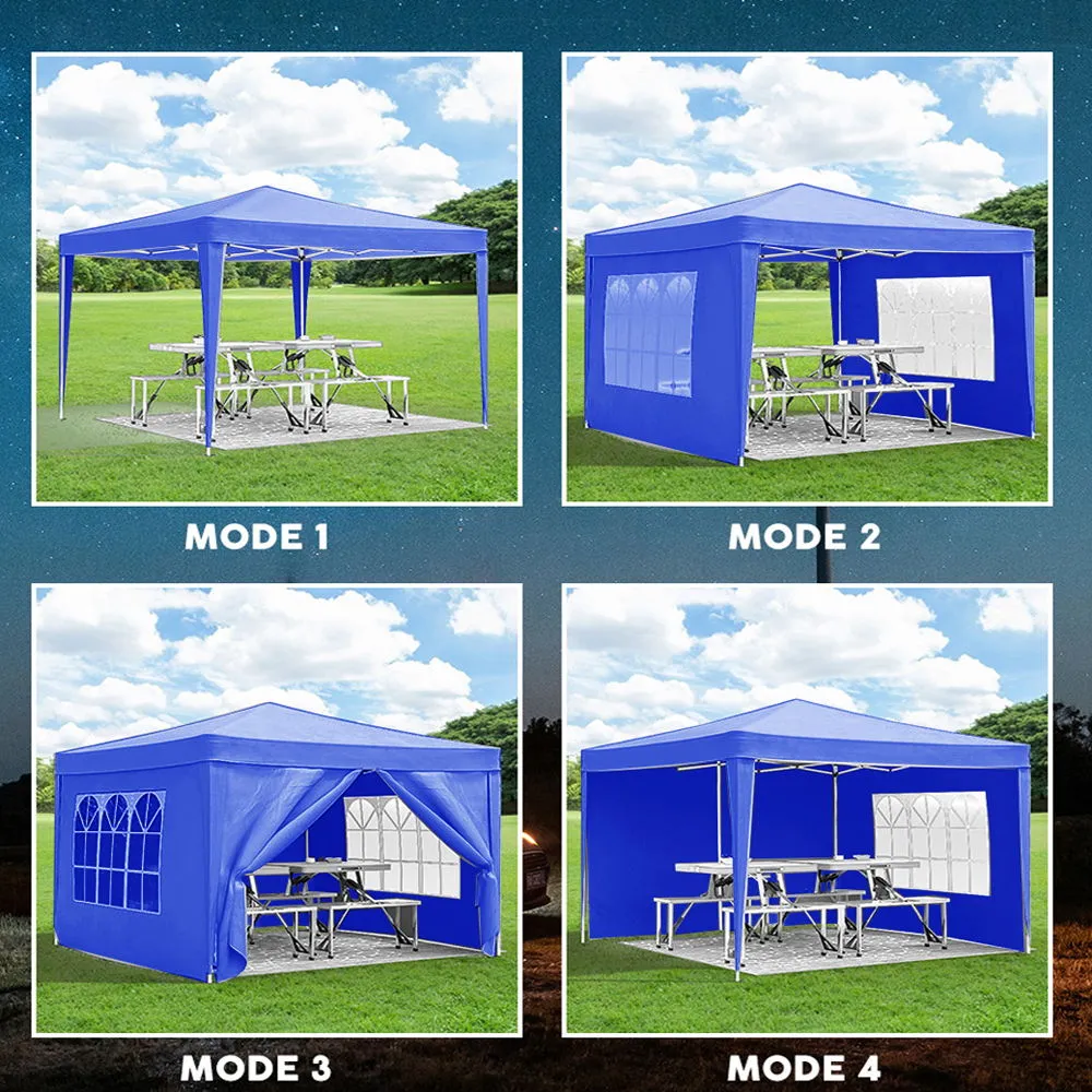 10'X10' Folding Canopy With 4 Removable Sidewalls Outdoor Event Shelter UPF 50  Gazebo Portable Tents For Parties Beach Camping Wedding Ez Pop Up Canopy 4 Pieces Weight Bag   Carry Bag