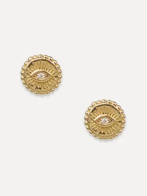 14K Evil Eye Disk Studs