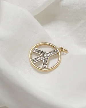 14K Gold Peace Sign Charm w/ Diamonds