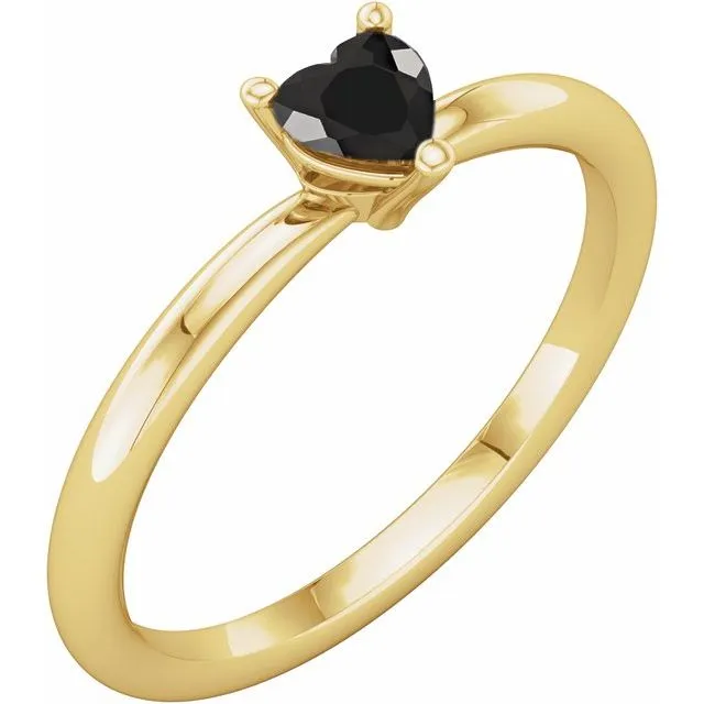 14K Yellow Natural Black Onyx Heart Solitaire Ring