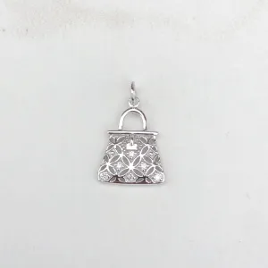 14KT White Gold Pave Diamond Purse Handbag Vintage Inspired Pendant Charm