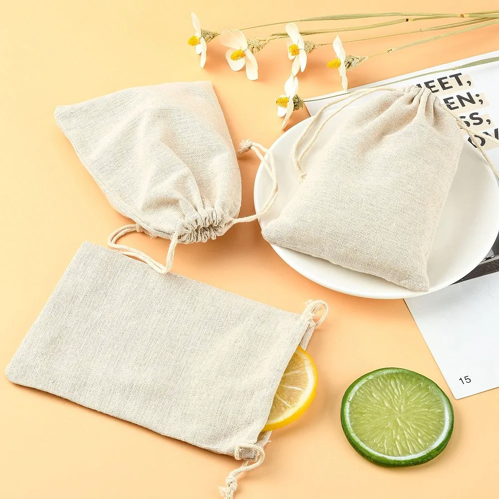 250 pc Cotton Packing Pouches Drawstring Bags, Gift Sachet Bags, Muslin Bag Reusable Tea Bag, Wheat, 17x12cm