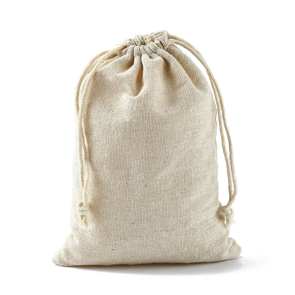 250 pc Cotton Packing Pouches Drawstring Bags, Gift Sachet Bags, Muslin Bag Reusable Tea Bag, Wheat, 17x12cm