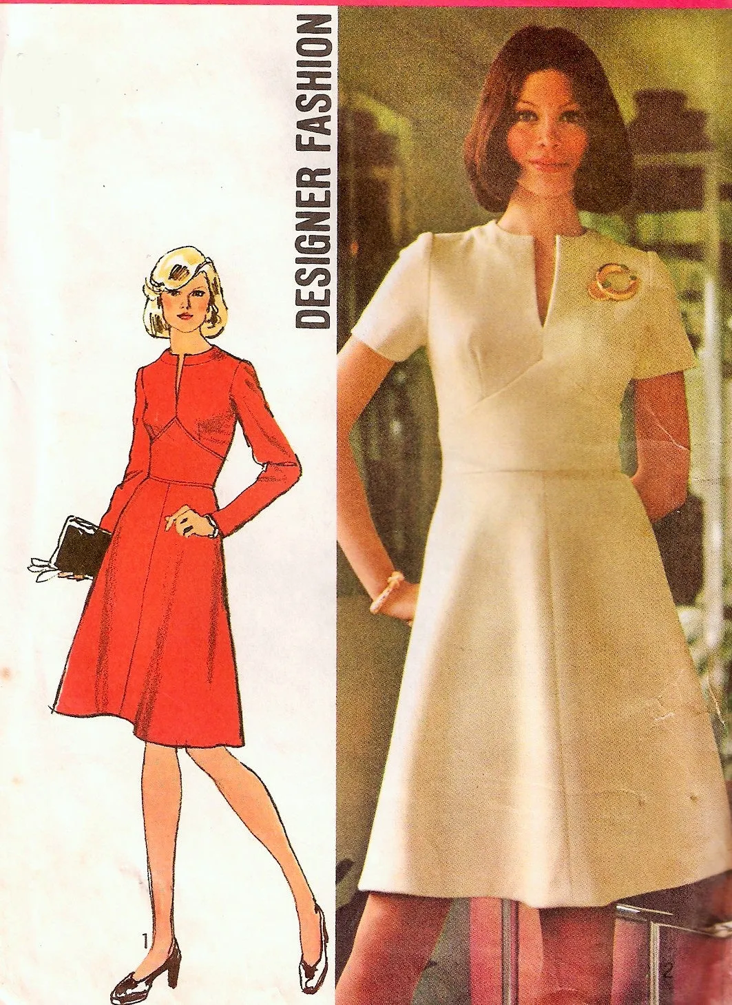 70s DESIGNER Midriff Dress Pattern SIMPLICITY 5789 Slit Neckline Flattering Flared Skirt Shaped Midriff Daytime or Evening Retro Dress Bust 38 Vintage Sewing Pattern FACTORY FOLDED