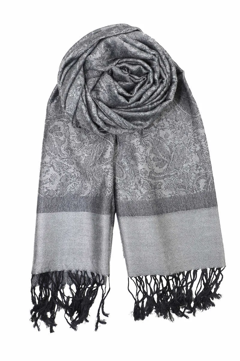 Achillea Dark Grey Jacquard Pashmina Scarf