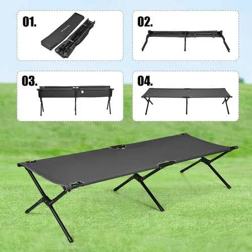 Adults Kids Folding Camping Cot-Gray