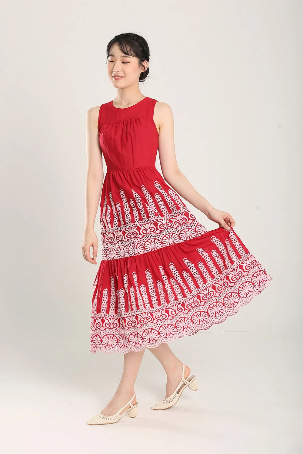 Alitha Embroidered Dress in Red