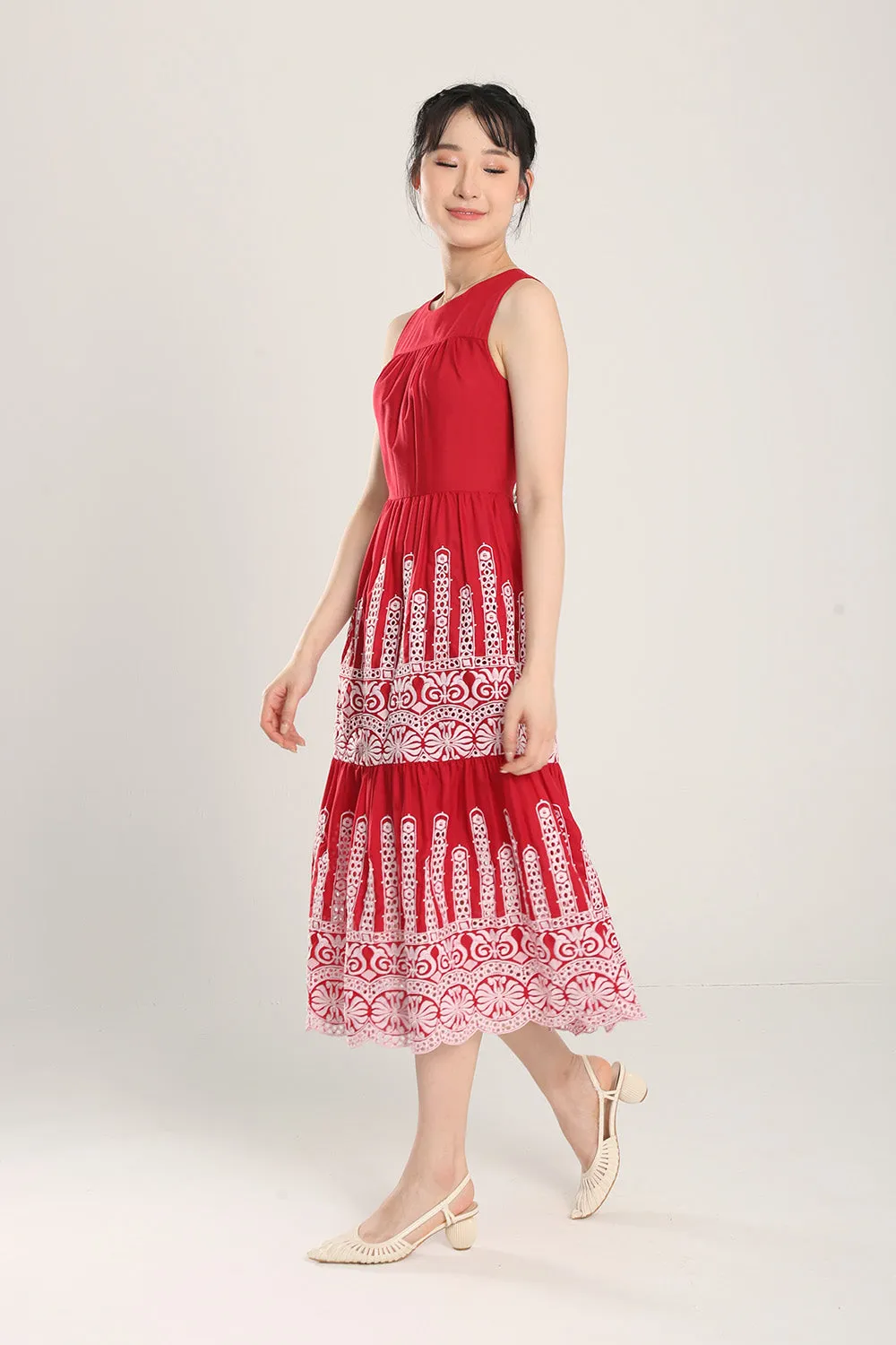 Alitha Embroidered Dress in Red