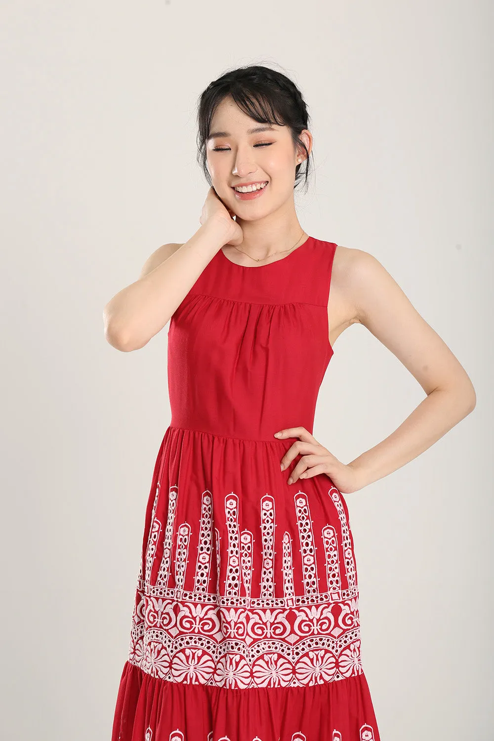 Alitha Embroidered Dress in Red