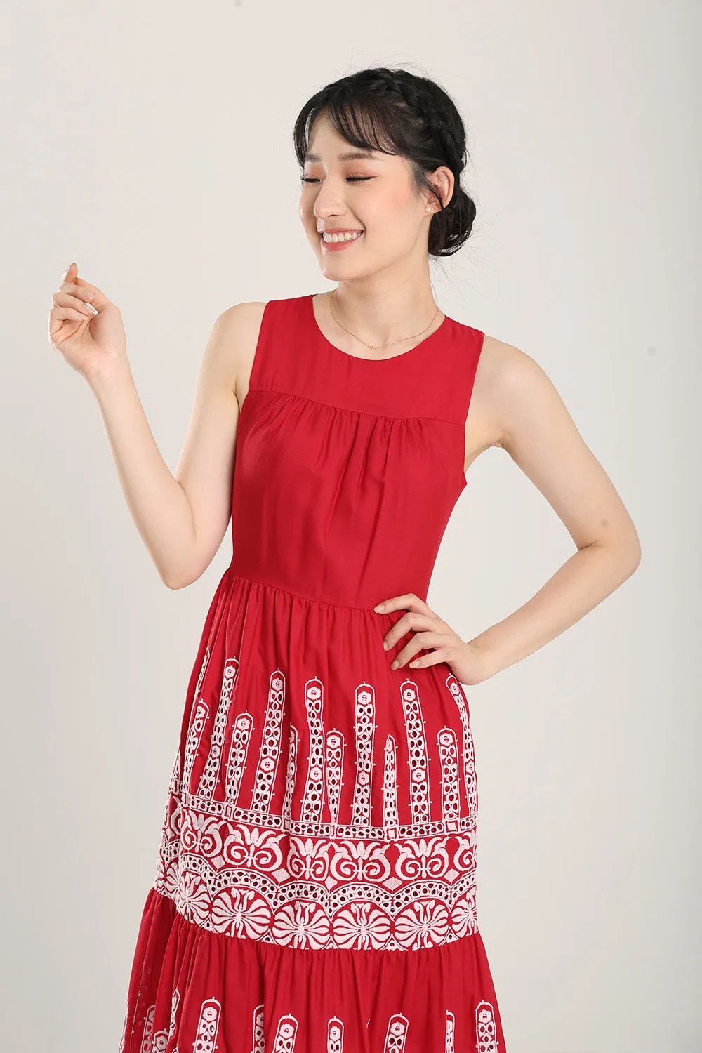 Alitha Embroidered Dress in Red