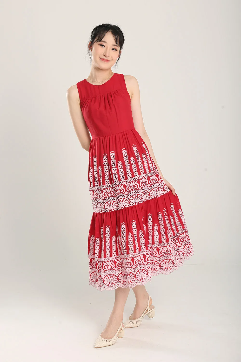 Alitha Embroidered Dress in Red