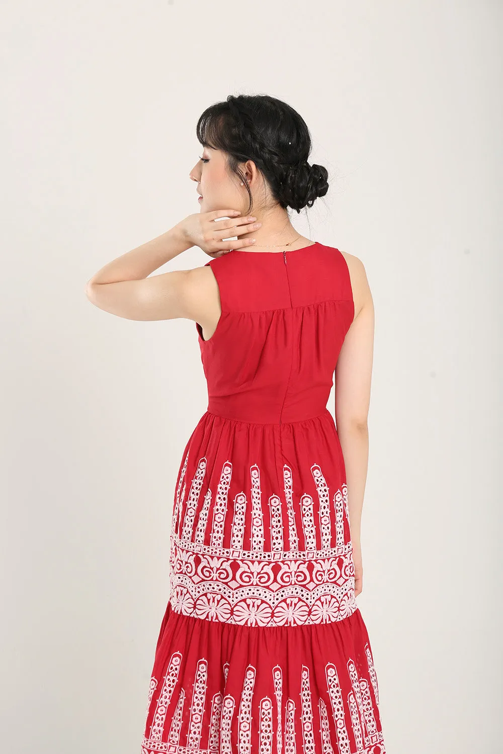 Alitha Embroidered Dress in Red