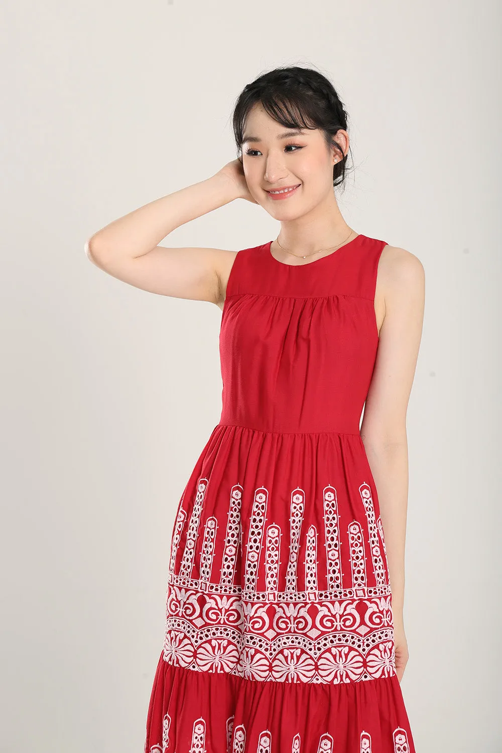 Alitha Embroidered Dress in Red