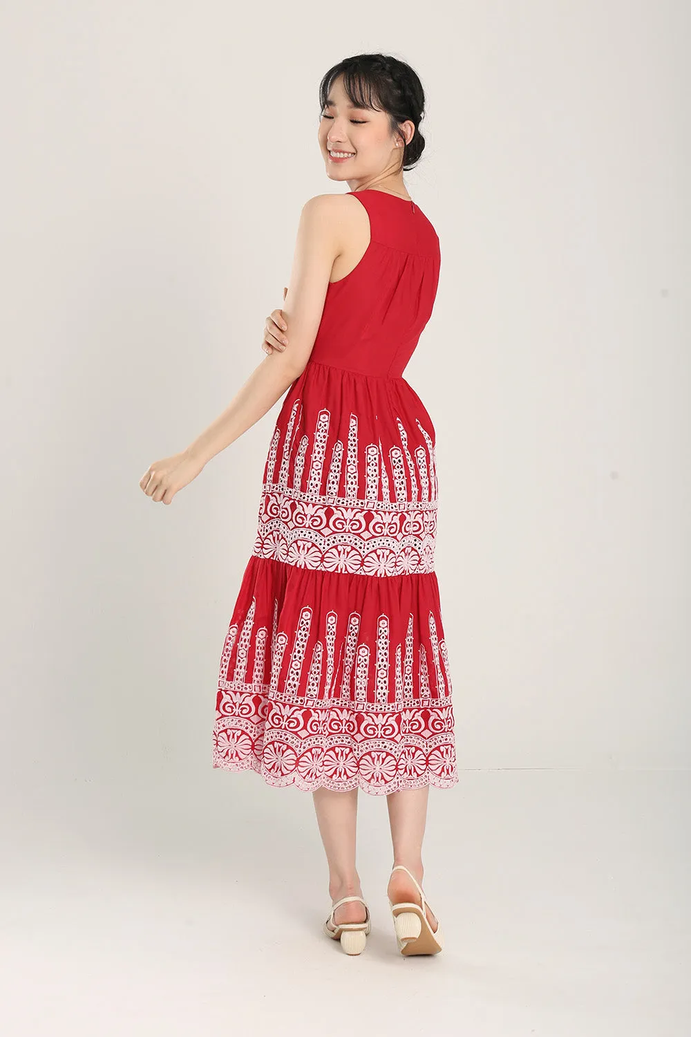 Alitha Embroidered Dress in Red