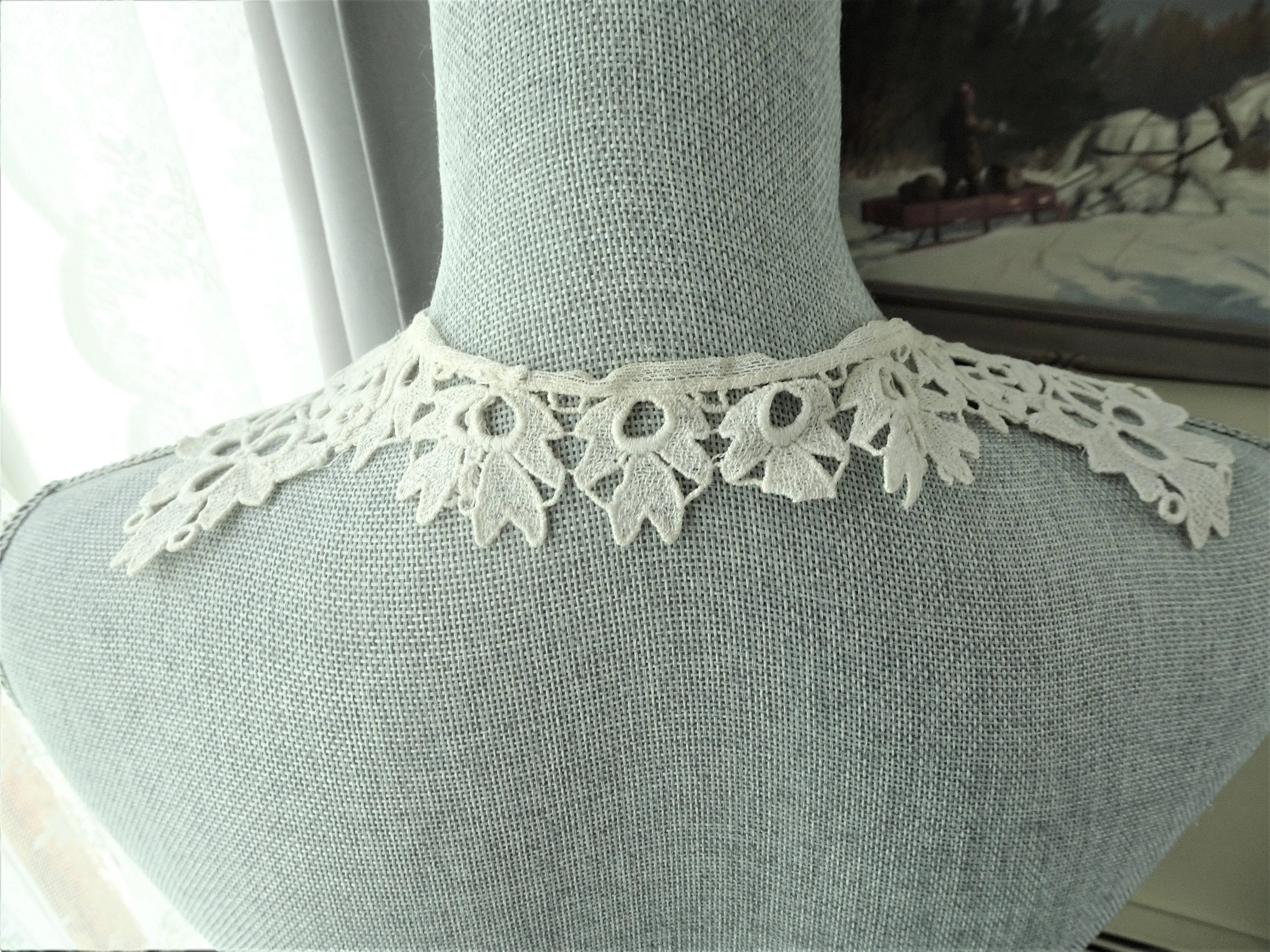 ANTIQUE French Lace Collar,OpenWork, Embroidery,Downton Abbey Great Gatsby Flapper Bridal Lace,Collectible Lace