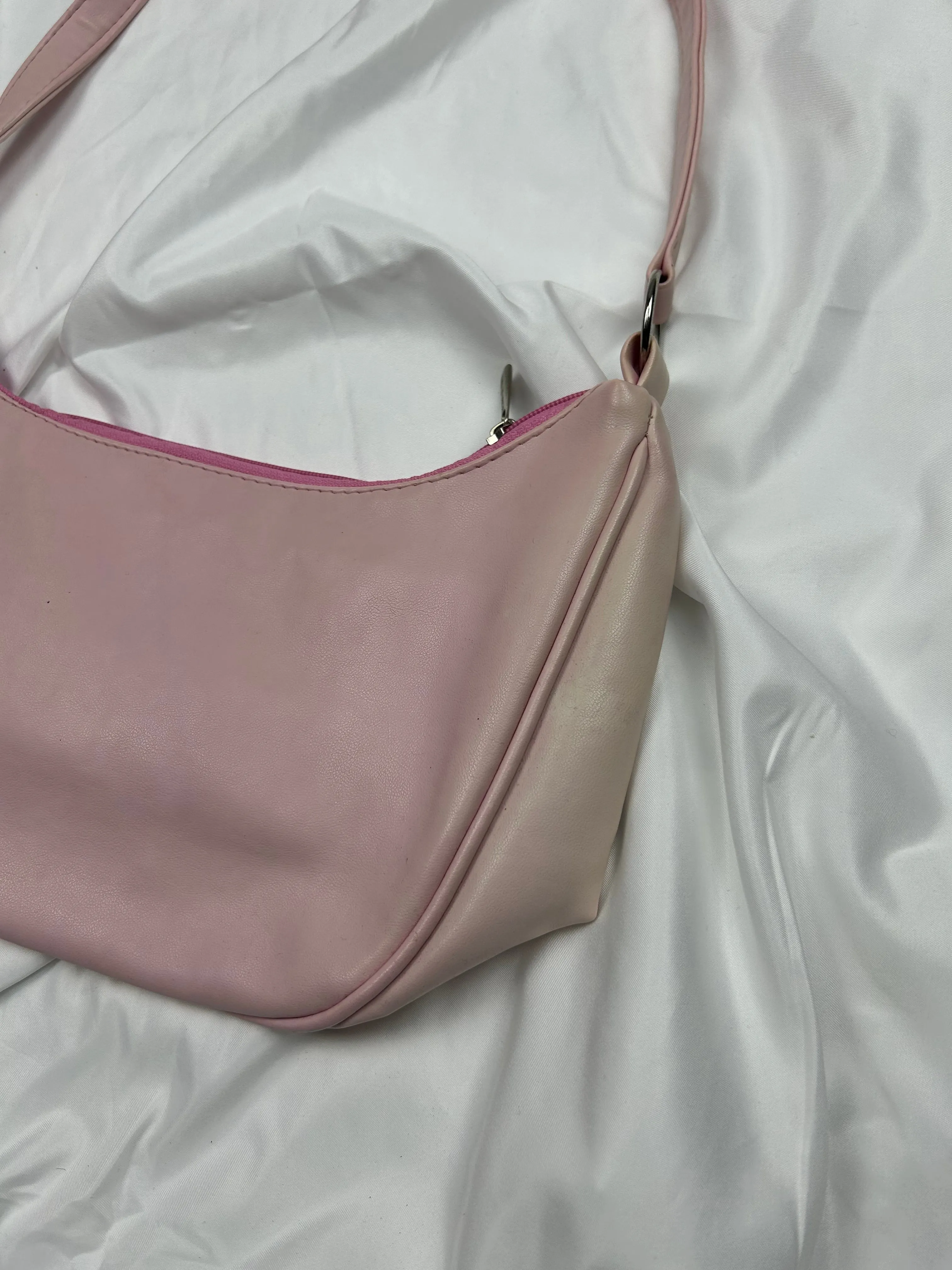 Baby pink pvc leather small besace shoulder bag