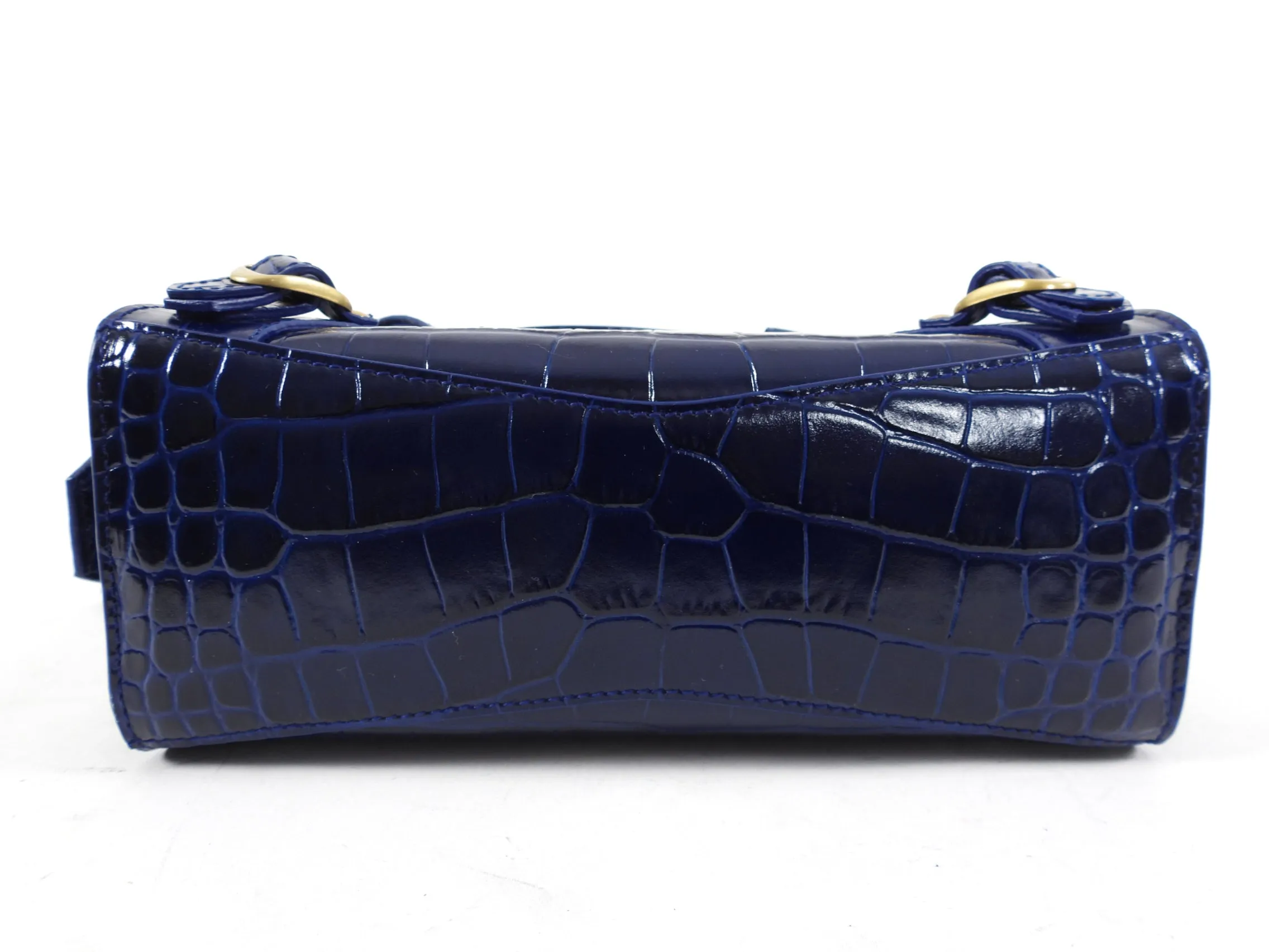 Balenciaga Navy Neo Classic Mini Bag Croc Embossed Bag