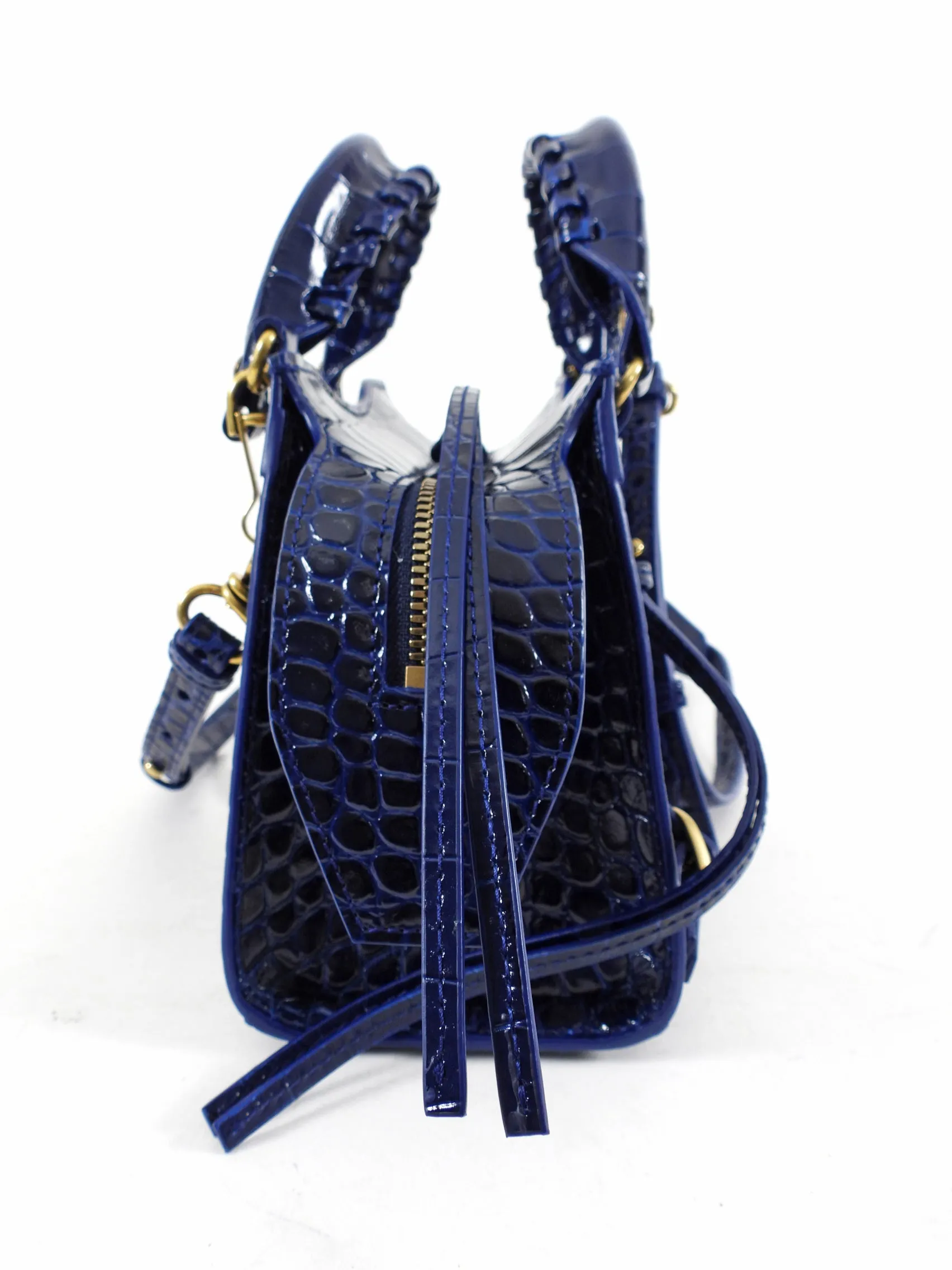 Balenciaga Navy Neo Classic Mini Bag Croc Embossed Bag