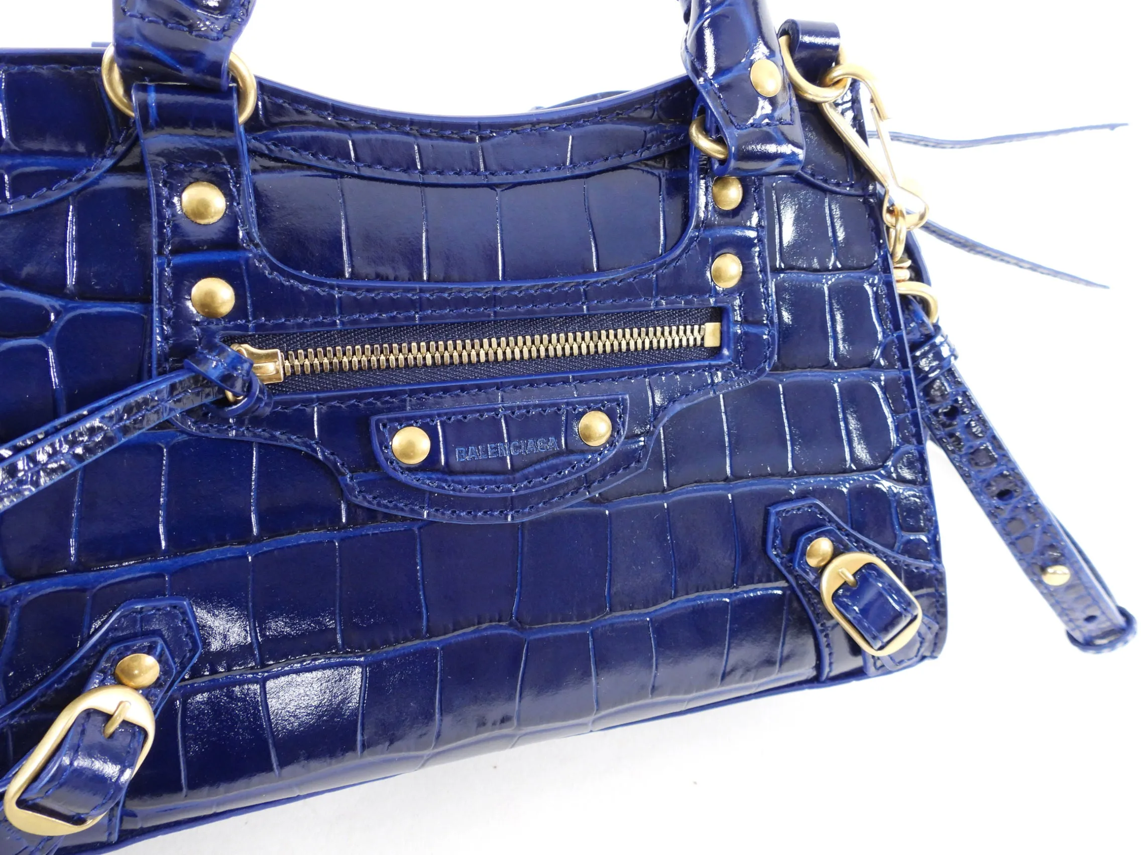 Balenciaga Navy Neo Classic Mini Bag Croc Embossed Bag