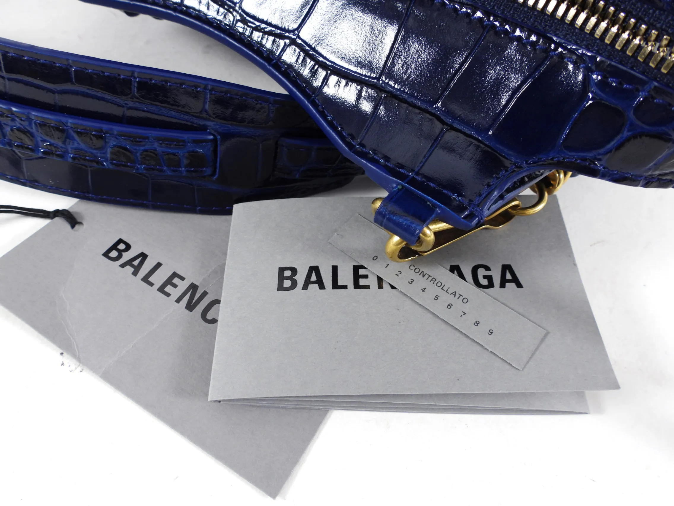 Balenciaga Navy Neo Classic Mini Bag Croc Embossed Bag