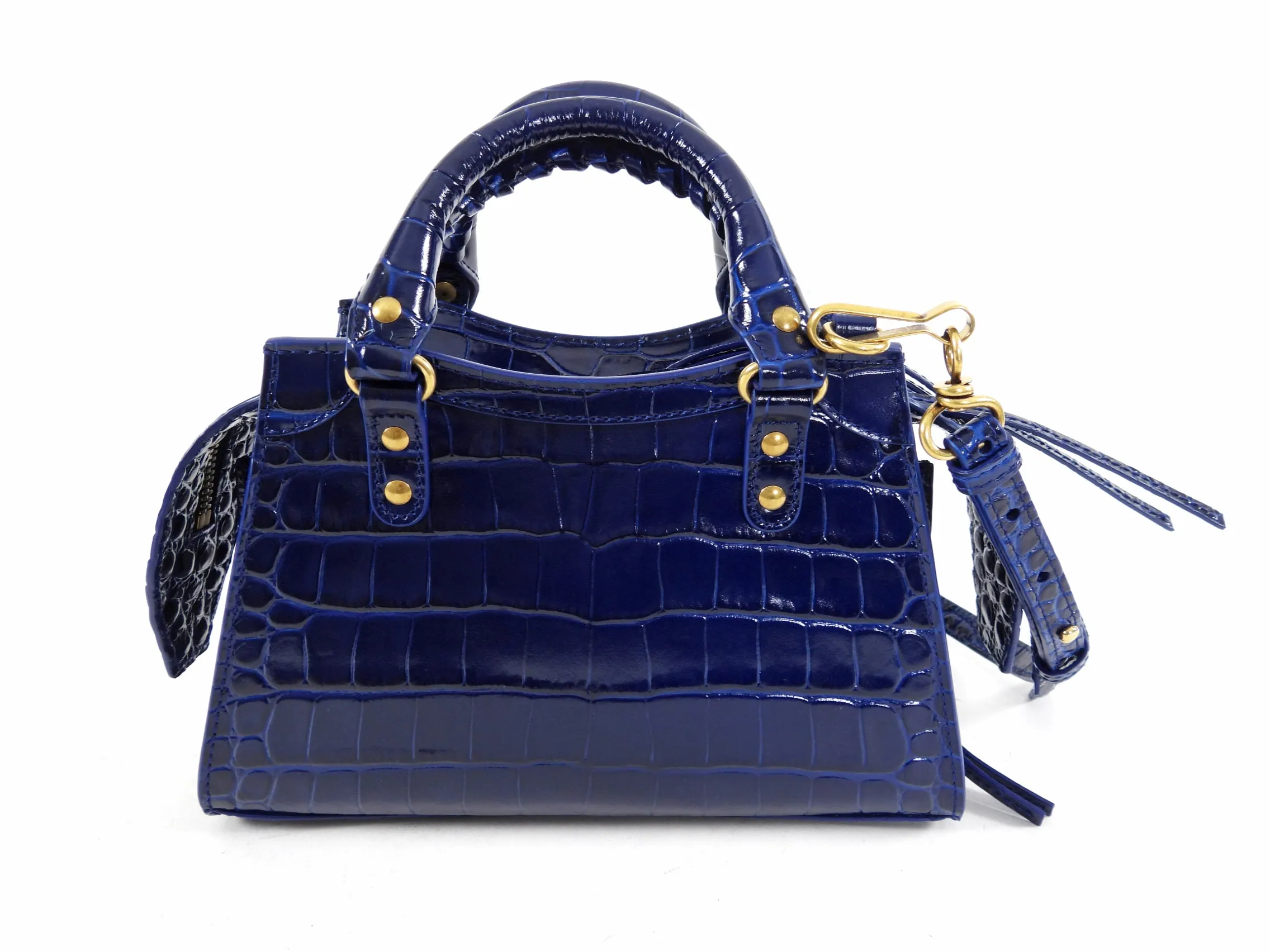 Balenciaga Navy Neo Classic Mini Bag Croc Embossed Bag