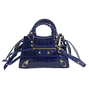 Balenciaga Navy Neo Classic Mini Bag Croc Embossed Bag