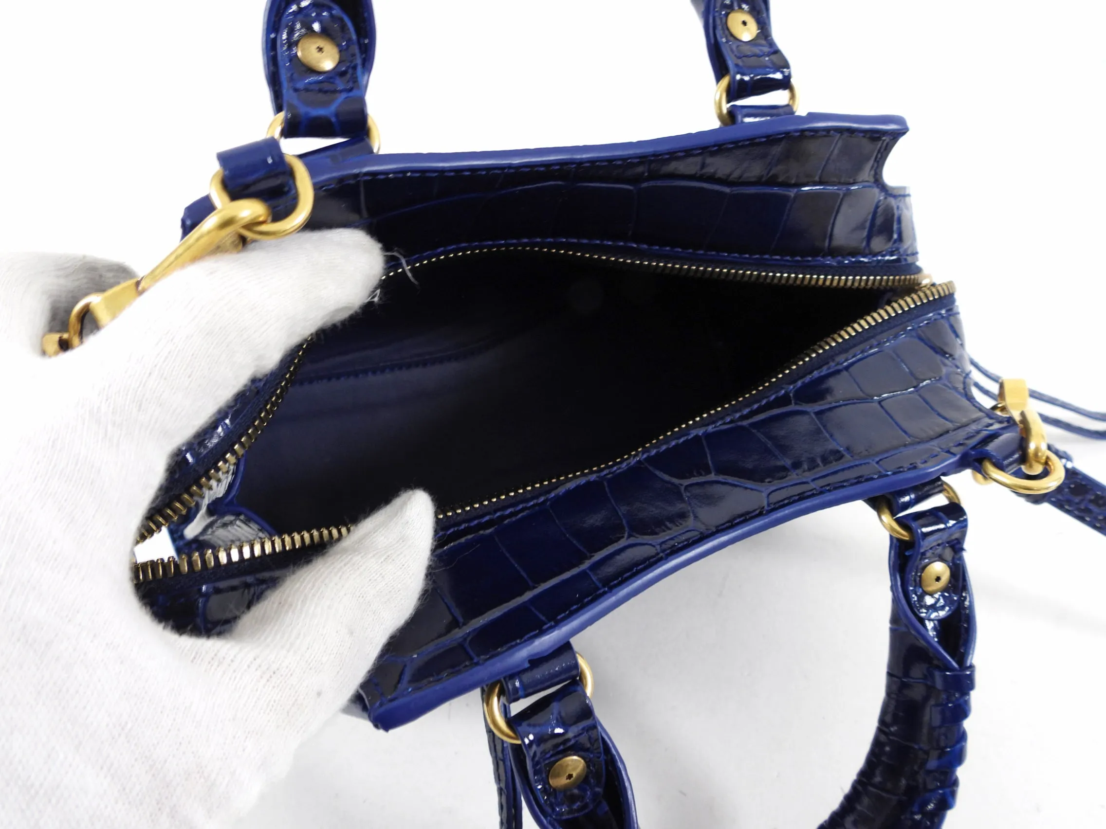 Balenciaga Navy Neo Classic Mini Bag Croc Embossed Bag