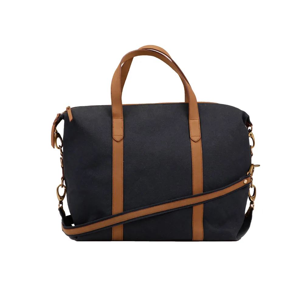 Baron Laptop Bag - Blue Canvas & Leather