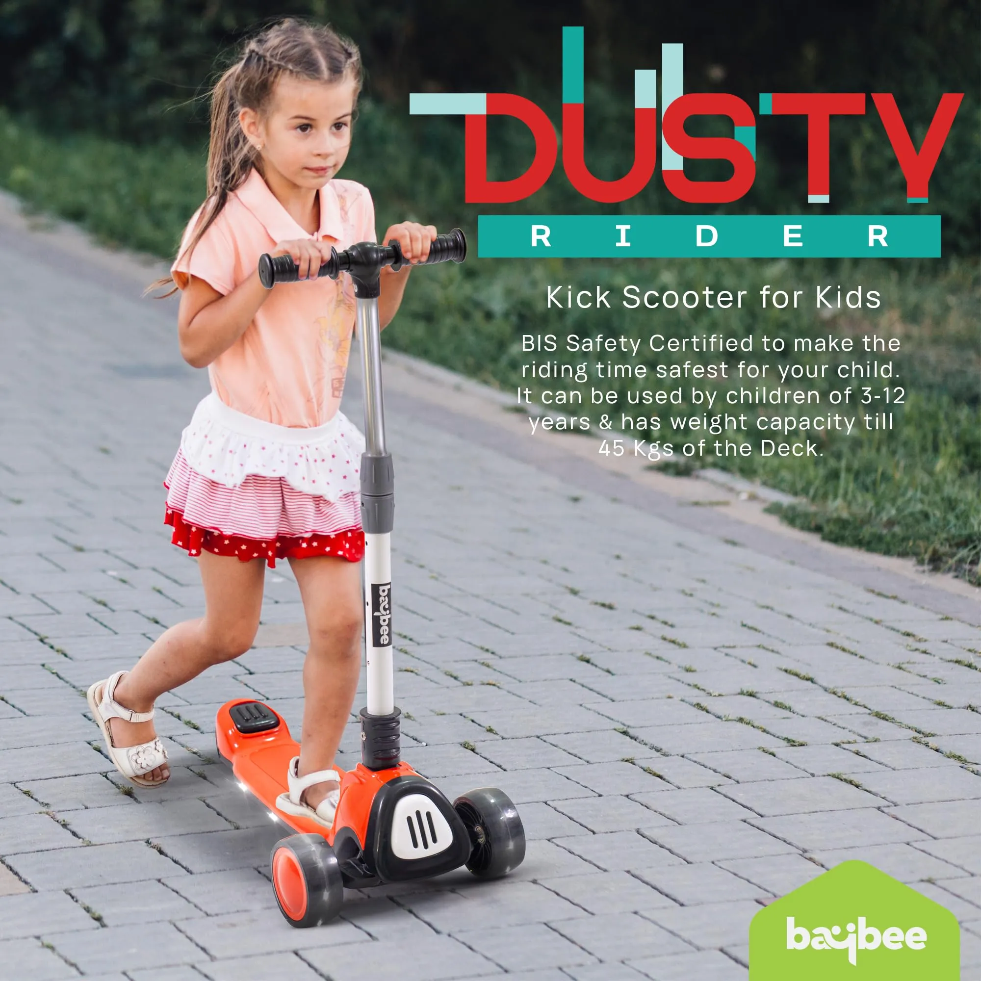 Baybee Dusty Kick Scooter for 3 Wheel Kids with Foldable & Height Adjustable Handle