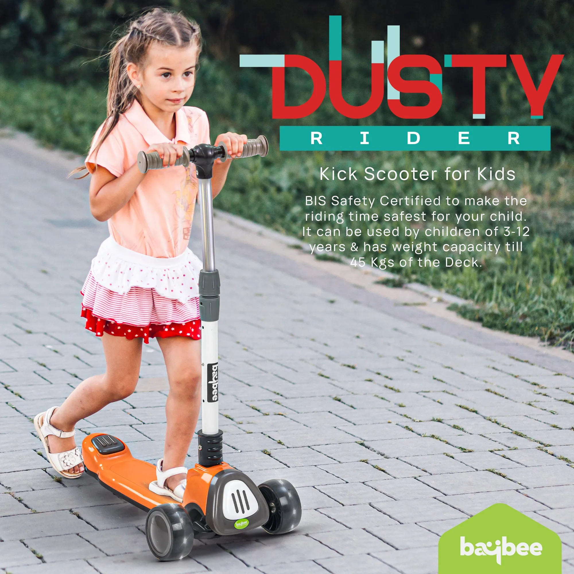 Baybee Dusty Kick Scooter for 3 Wheel Kids with Foldable & Height Adjustable Handle