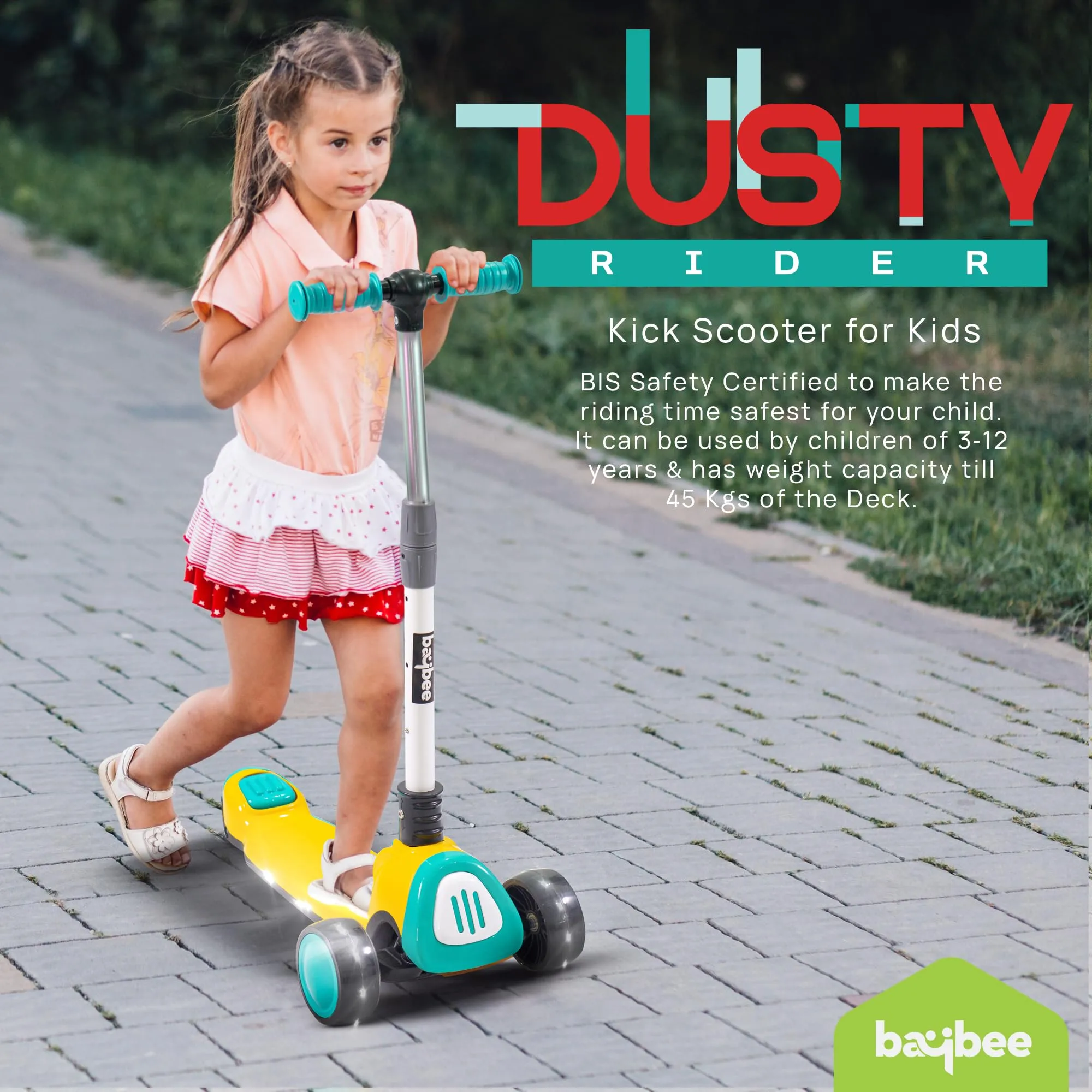 Baybee Dusty Kick Scooter for 3 Wheel Kids with Foldable & Height Adjustable Handle