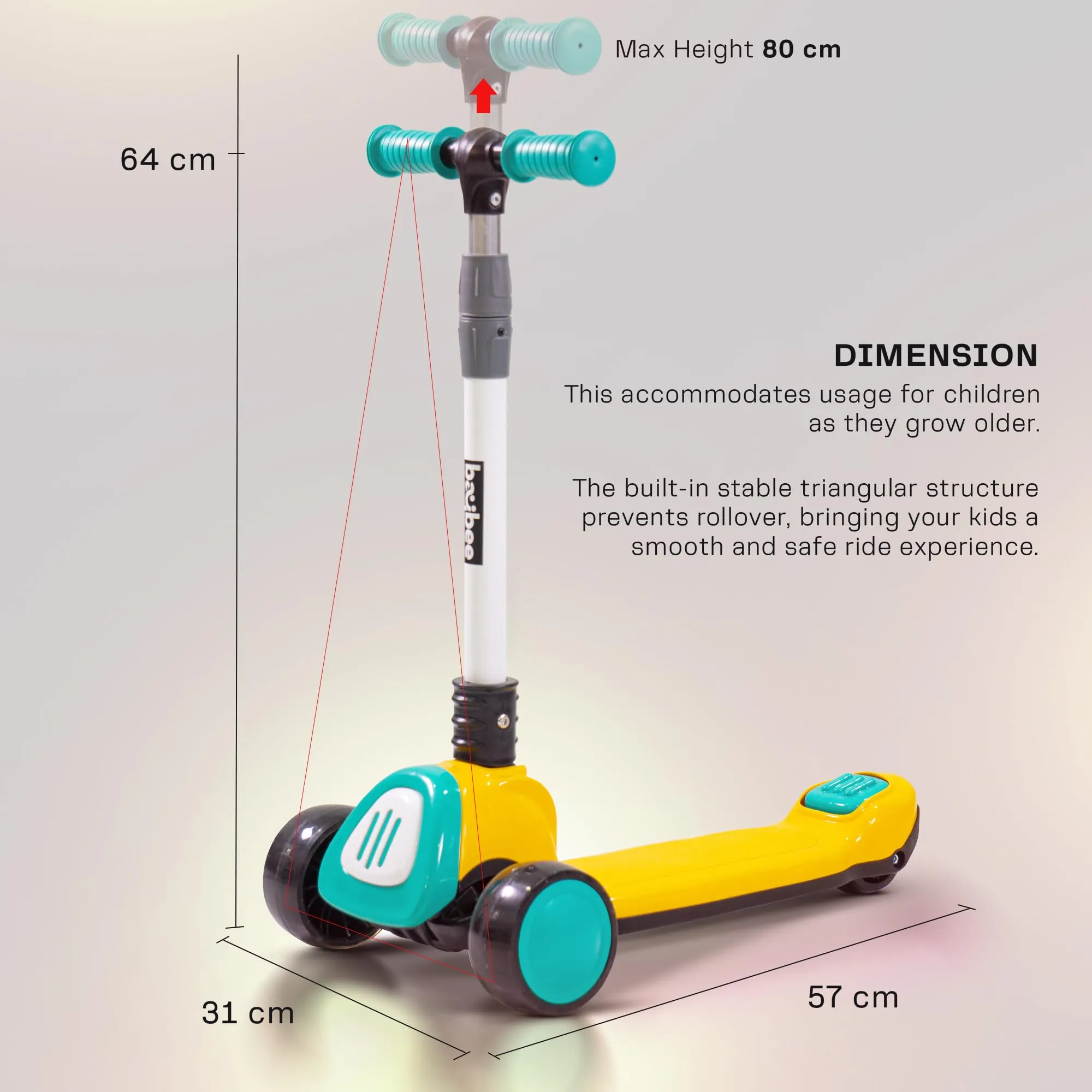 Baybee Dusty Kick Scooter for 3 Wheel Kids with Foldable & Height Adjustable Handle