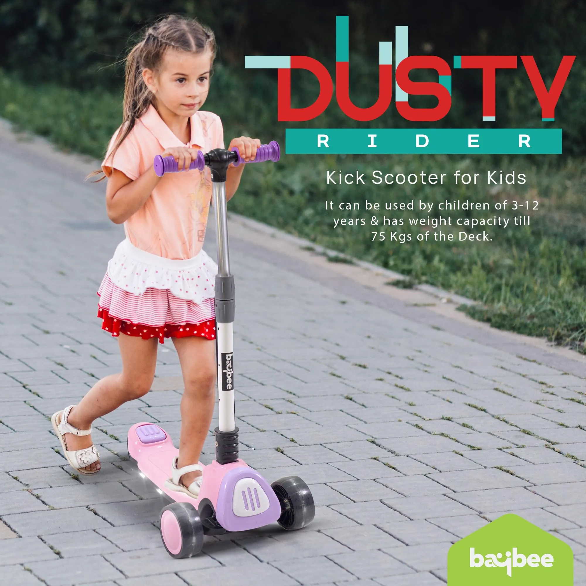 Baybee Dusty Kick Scooter for 3 Wheel Kids with Foldable & Height Adjustable Handle