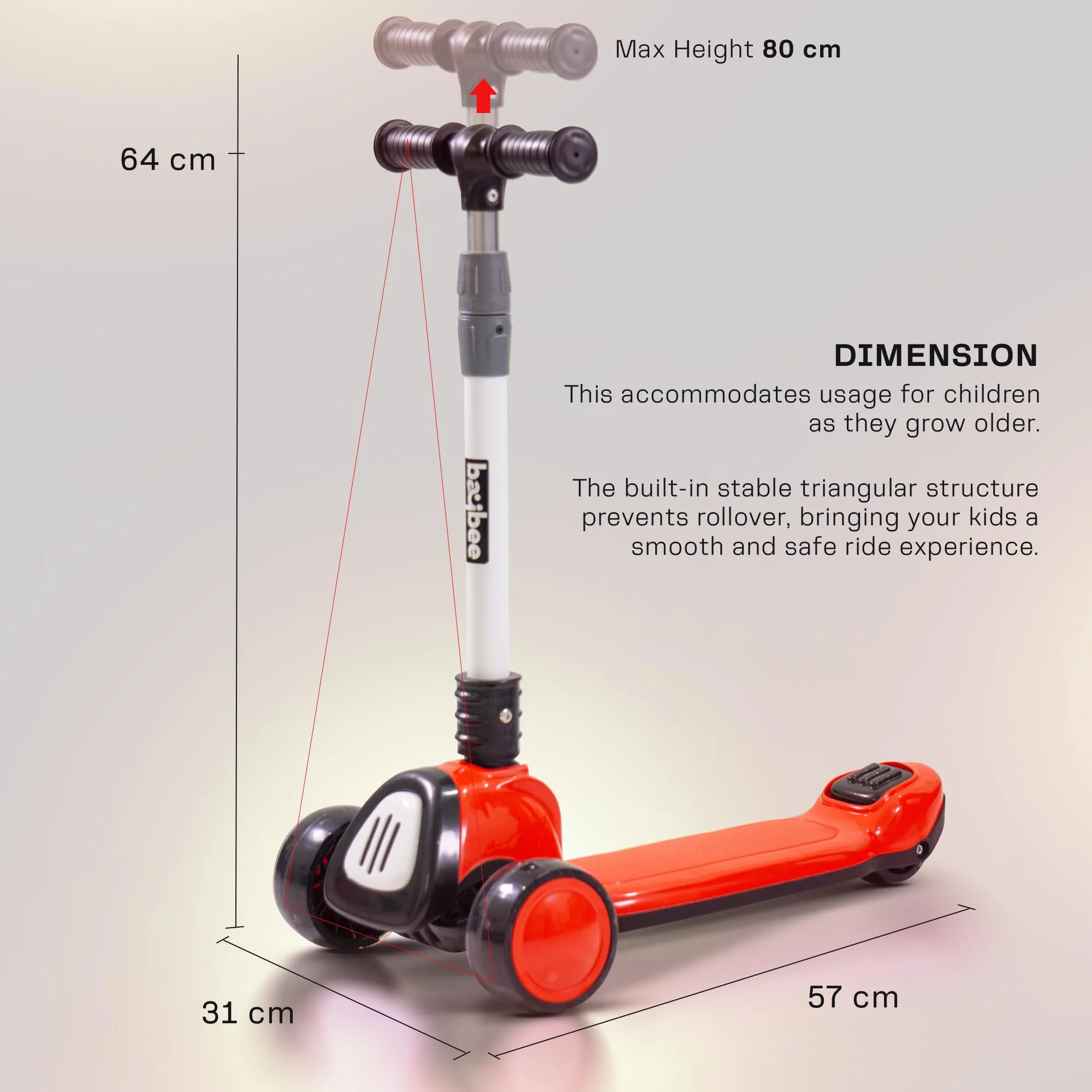 Baybee Dusty Kick Scooter for 3 Wheel Kids with Foldable & Height Adjustable Handle