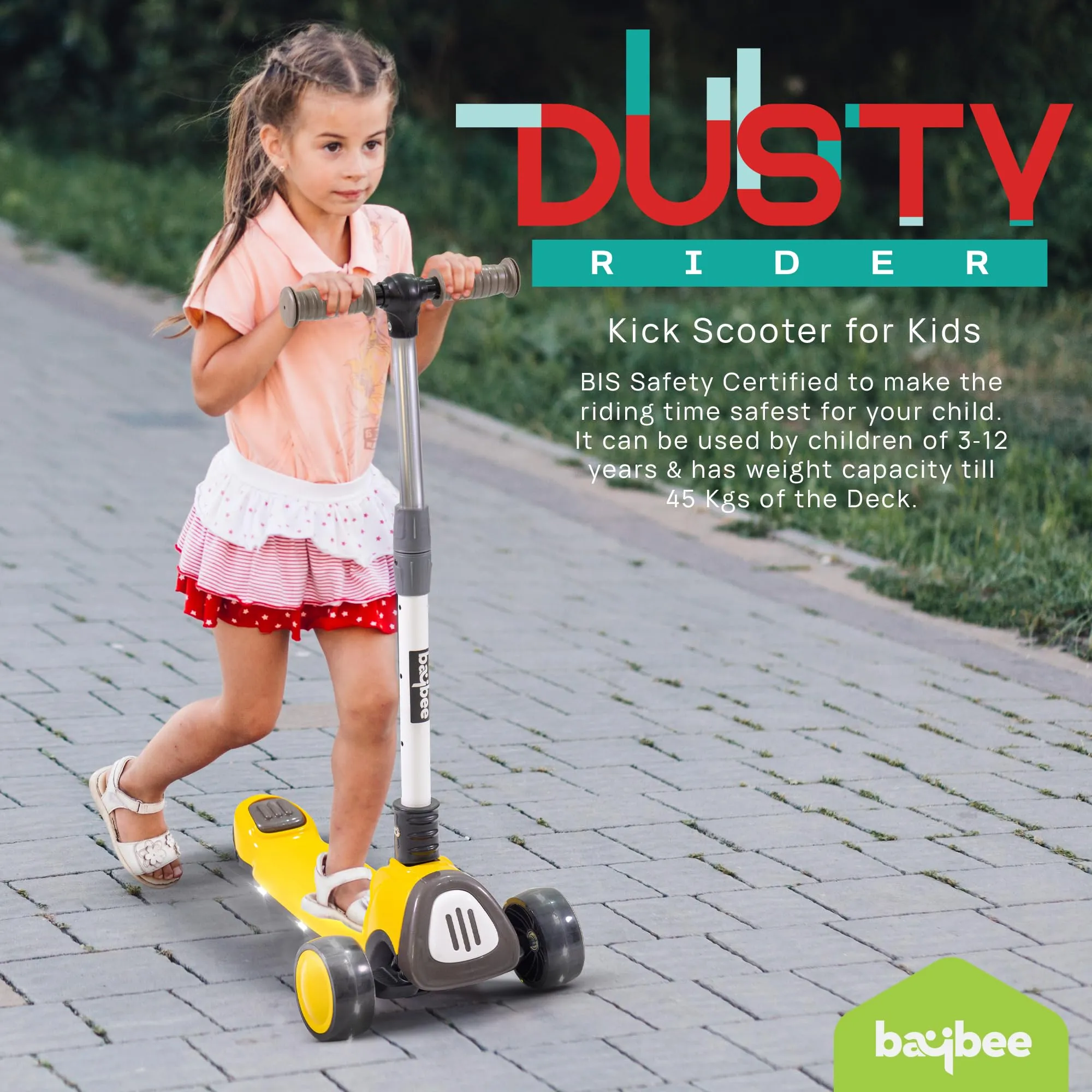 Baybee Dusty Kick Scooter for 3 Wheel Kids with Foldable & Height Adjustable Handle