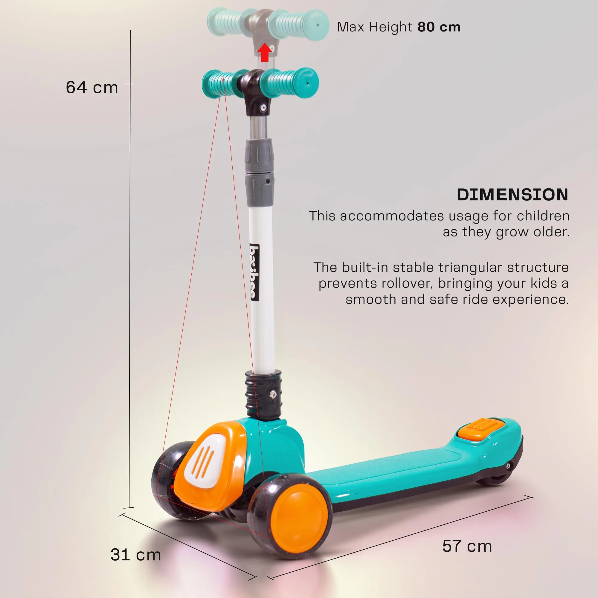 Baybee Dusty Kick Scooter for 3 Wheel Kids with Foldable & Height Adjustable Handle