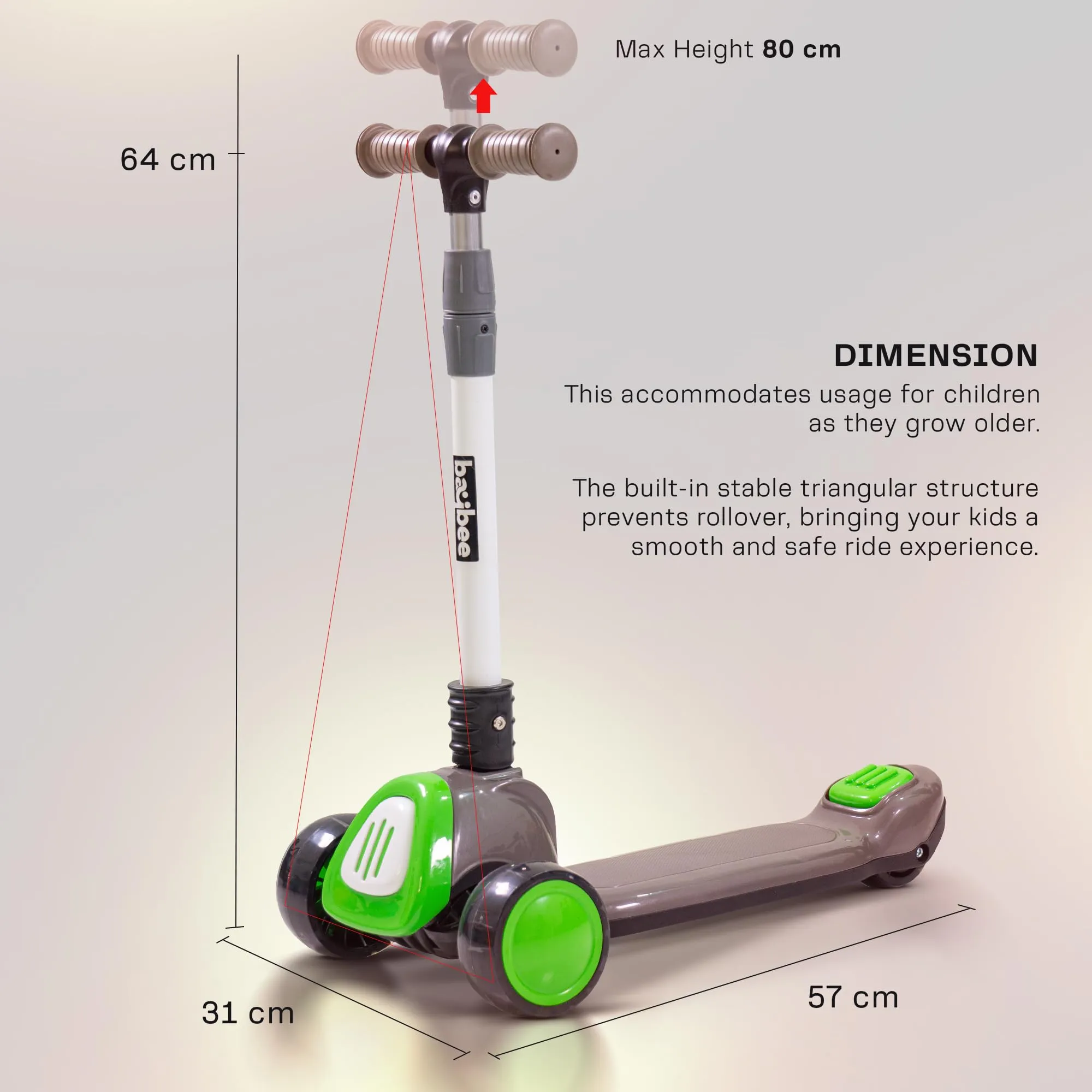 Baybee Dusty Kick Scooter for 3 Wheel Kids with Foldable & Height Adjustable Handle