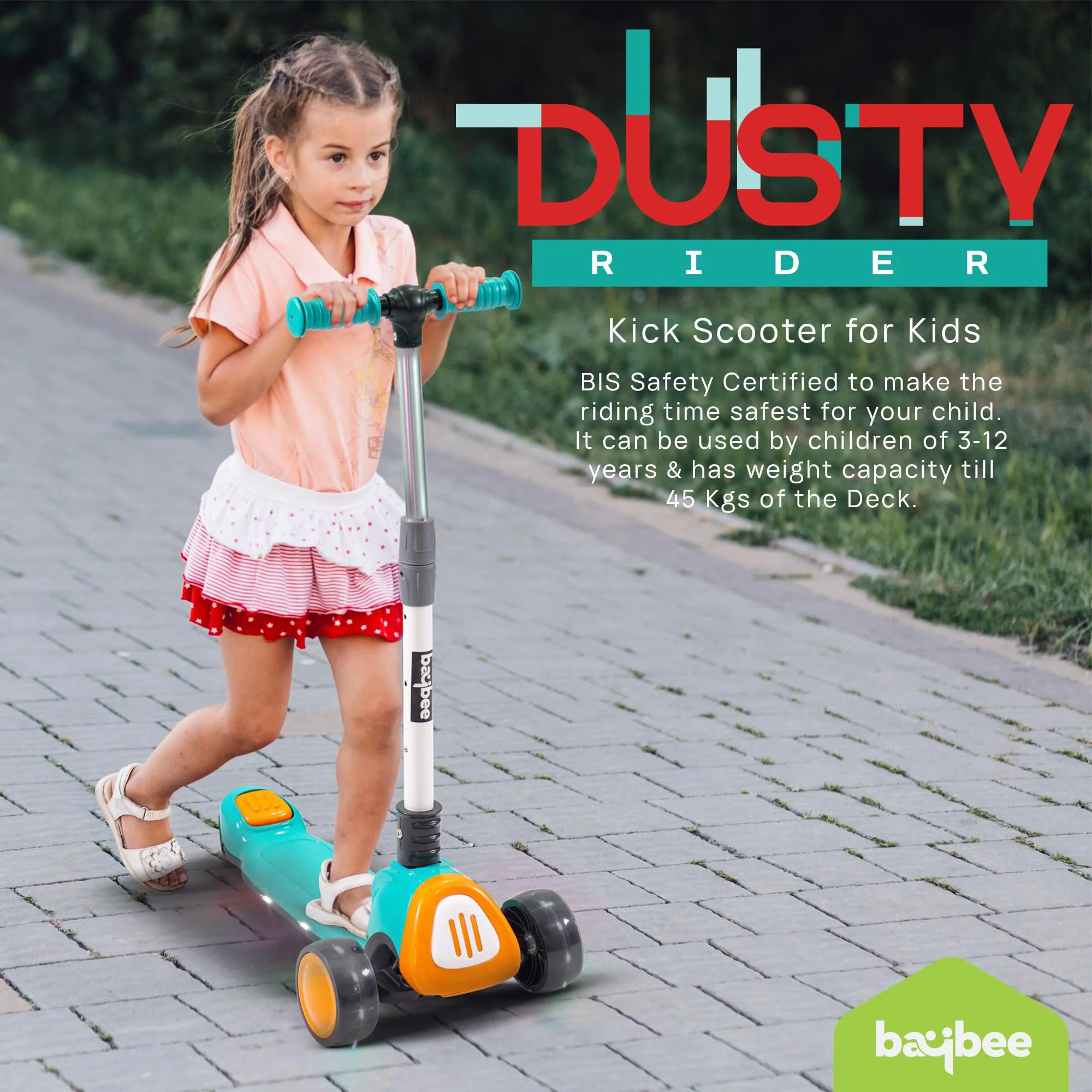 Baybee Dusty Kick Scooter for 3 Wheel Kids with Foldable & Height Adjustable Handle