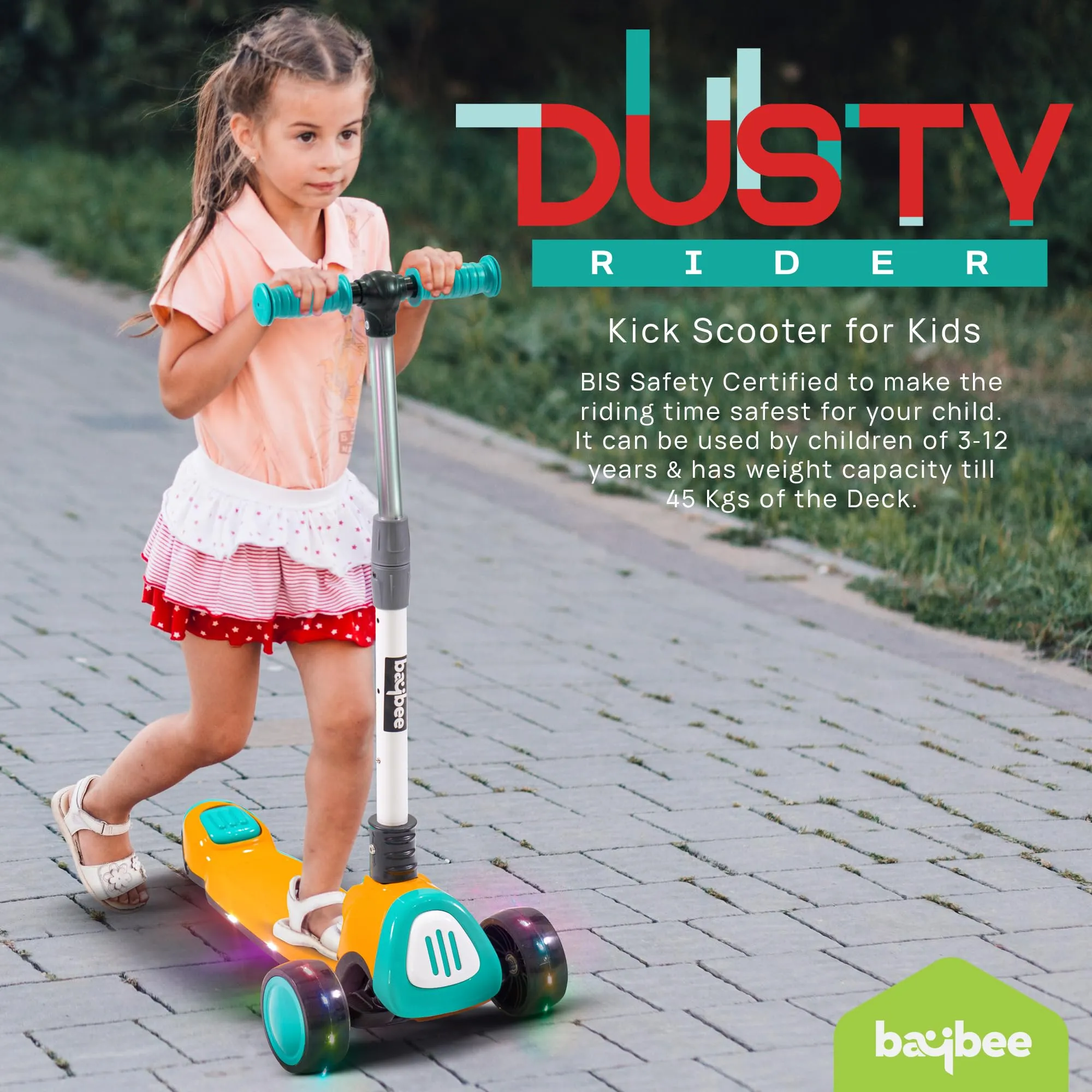 Baybee Dusty Kick Scooter for 3 Wheel Kids with Foldable & Height Adjustable Handle