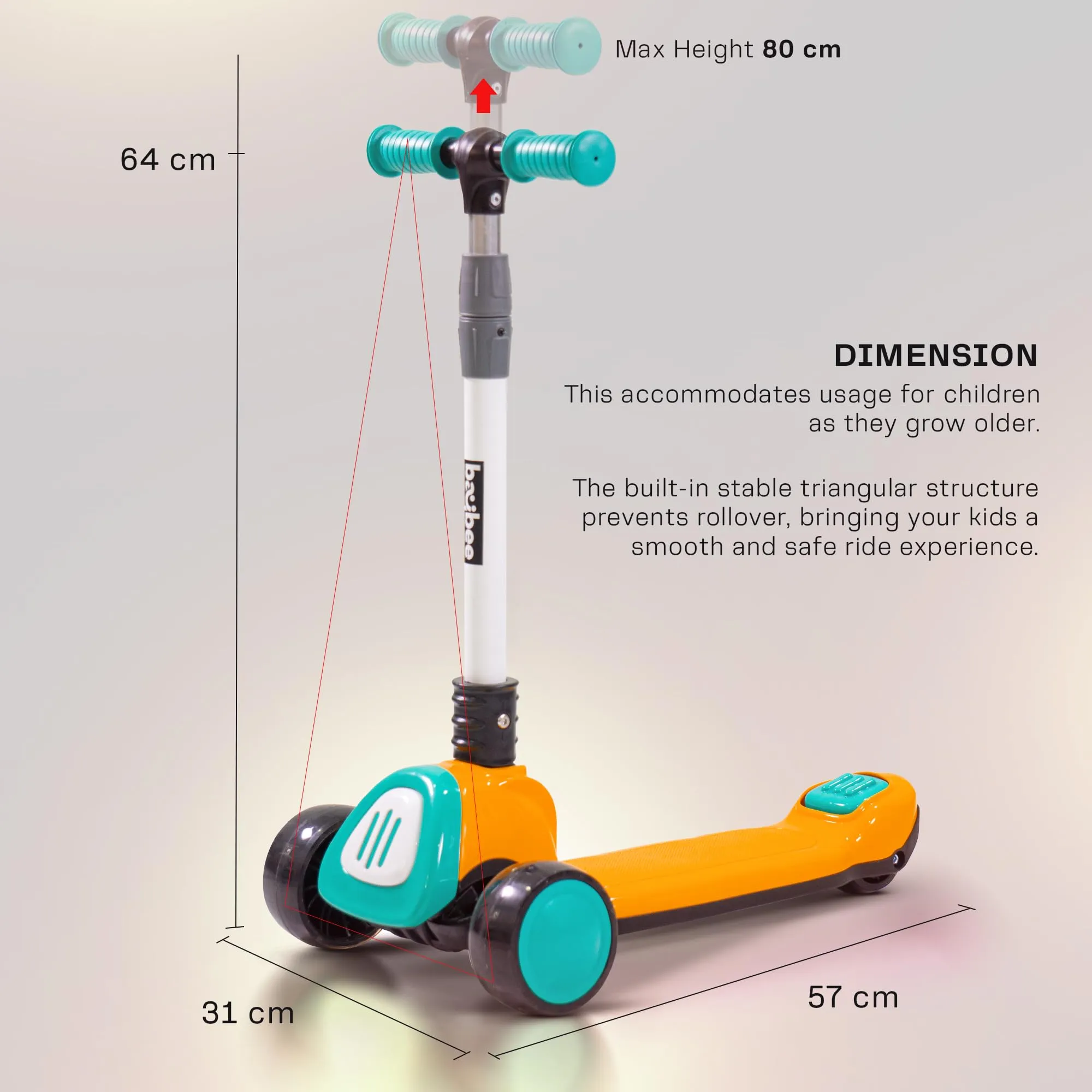 Baybee Dusty Kick Scooter for 3 Wheel Kids with Foldable & Height Adjustable Handle