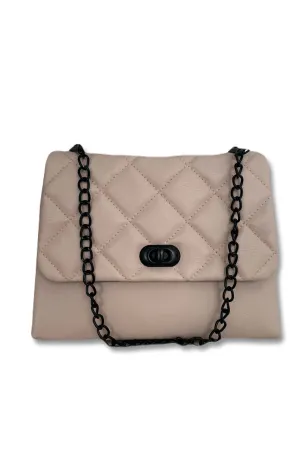 Beige Square Quilted Chain Purse