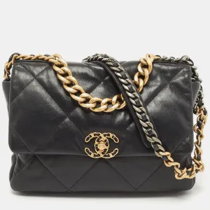 Black Quilted Leather CC Chain Link 19 Flap Bag