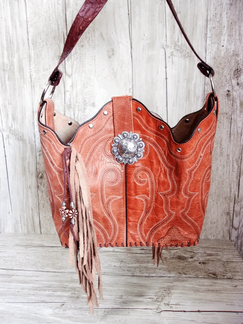 Bucket Bag Cowboy Boot Fringe Purse BK81