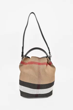 Burberry Nova Check Linen/White Leather Ashby Bucket Bag