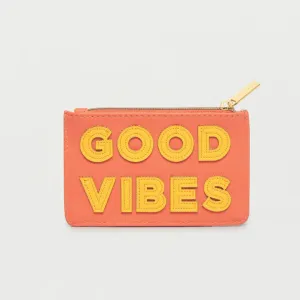 Card Holder Purse 'Good Vibes' Orange Yellow Faux Leather Estella Bartlett