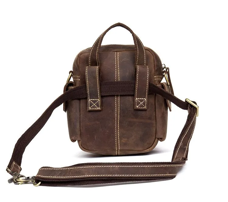 Casual Brown Leather Small Side Bags Waist Bag Belt Pouch Messenger Bag Courier Bag for Men