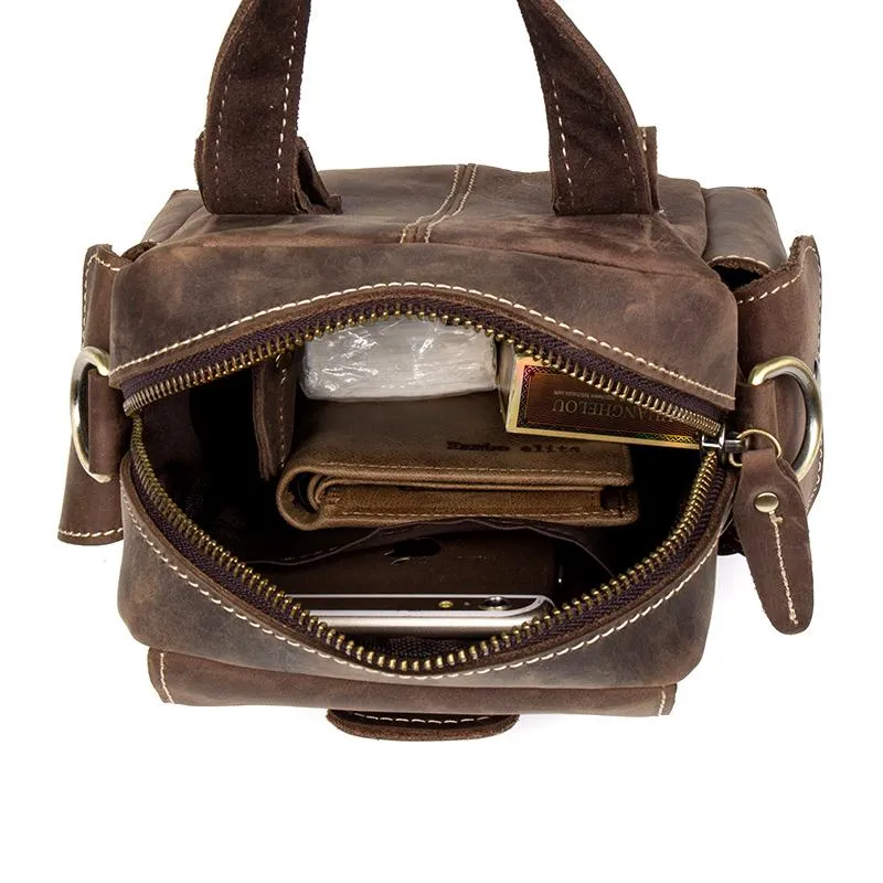 Casual Brown Leather Small Side Bags Waist Bag Belt Pouch Messenger Bag Courier Bag for Men