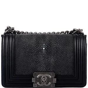 CHANEL Galuchat Stingray Small Boy Flap Black Bag